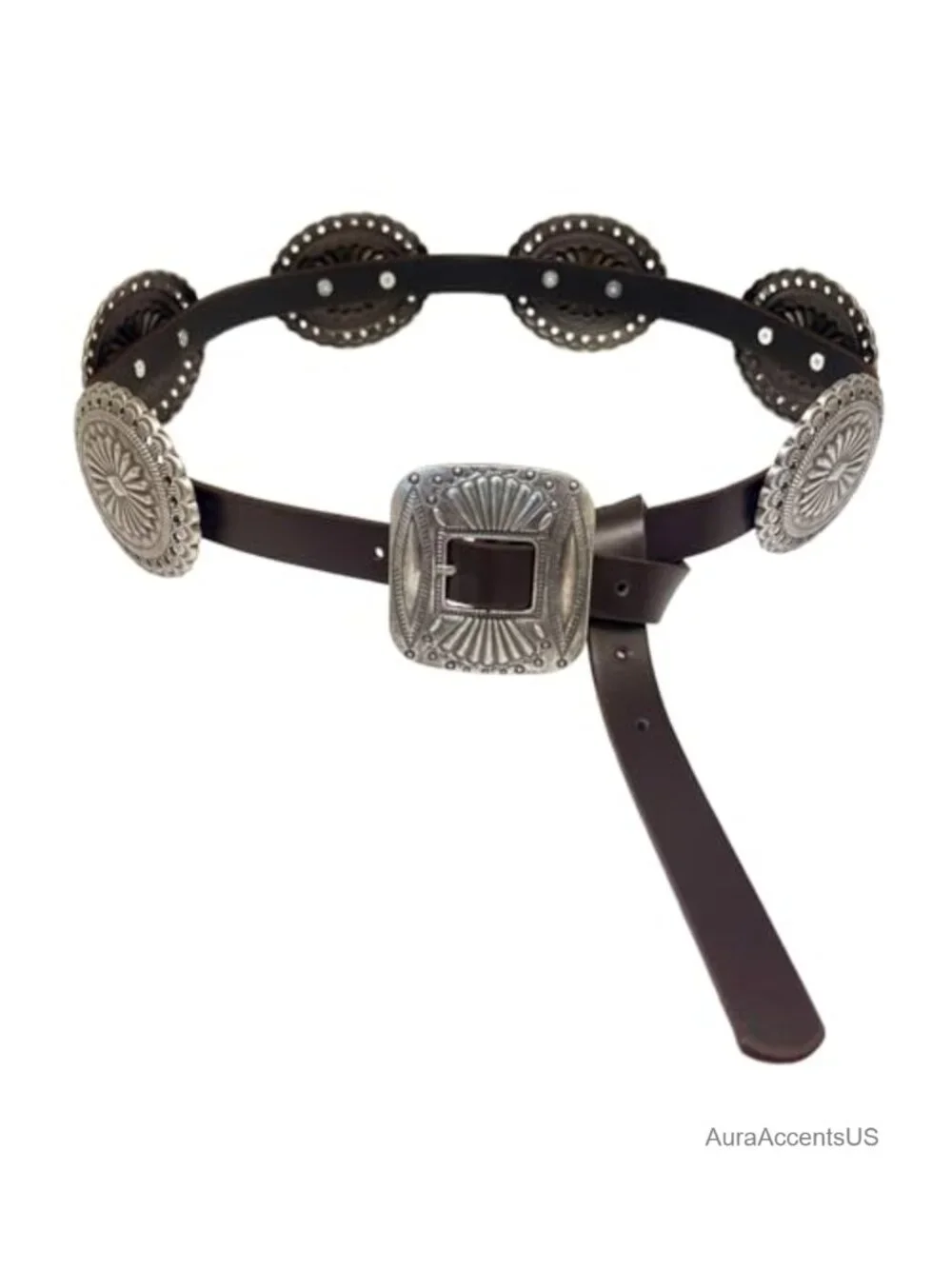 Boho Western Disc Waist Belt Faux Leather Adjustable 43